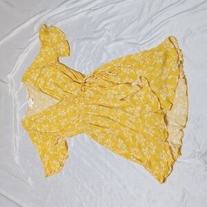 Everly Mustard Yellow Floral Wrap Style Summer Wedding Guest Ruffle Mini Dress